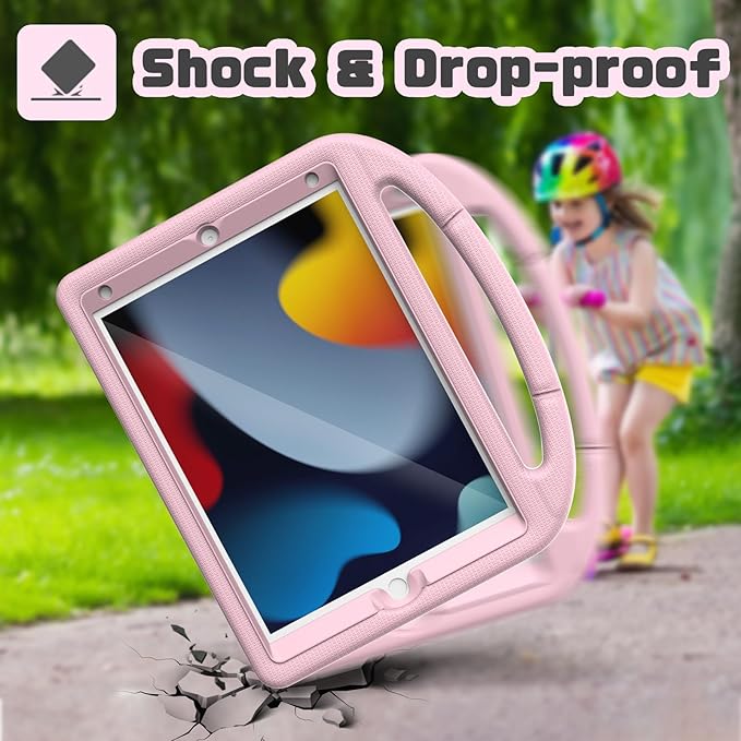 YIHE Kids Case for iPad 9th/8th/7th Generation, iPad Pro 10.5 & Air 3, Shockproof Protective Cover with Handle Stand & Screen Protector for 10.2/10.5 Inch iPads, Light Pink