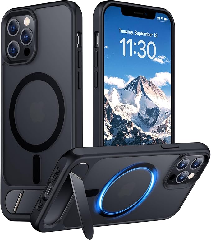 Magnetic Compatible with iPhone 12 Pro Max Case, [Built-in Invisible Kickstand][Compatible with MagSafe][Military Grade Shockproof] Slim Translucent Matte Phone Case for iPhone 12 Pro Max 6.7"