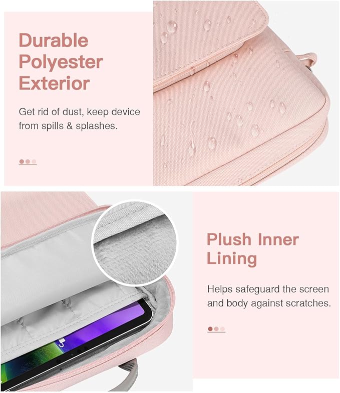 MoKo 13 Inch Tablet Sleeve Bag, Fits with 13 Inch New iPad Pro M5 & Air M4/M3, iPad Pro 12.9 M2&M1,Surface Laptop Go 12.4,Galaxy Tab S8+/S9+ 12.4,Handle Carrying Case with Shoulder Strap, Pink