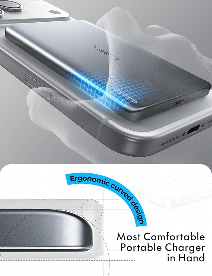 LISEN Qi2 15W Ultra Slim MagSafe Battery Pack,5000mAh Fast Charging MagSafe Power Bank Slim Wireless,Slim Magnetic Portable Charger,Magnetic Power Bank for iPhone Air/17/16/15-12 Series,Pearl White