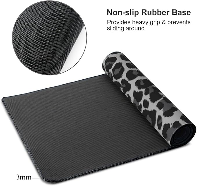 Leopard Skin Pattern Mouse Pads XXL Extended Mousepad with Stitched Edges Non-Slip Rubber Base Computer Keyboard Pad Desk Mat for Home Office Desk Decor, 35.4" X 15.7"
