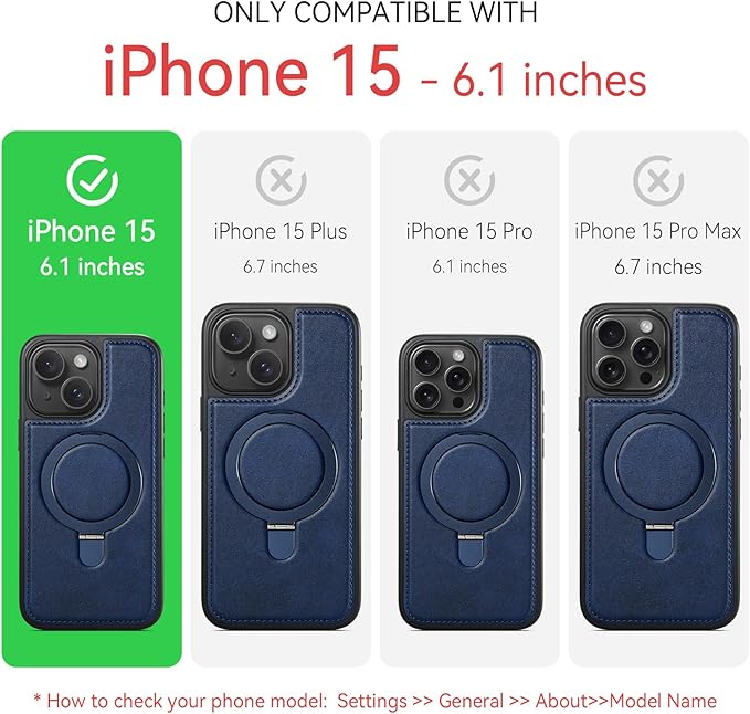 for iPhone 15 Case with Stand Compatible with Magsafe Slim PU Leather & Durable TPU Drop Proof Magnetic Kickstand Protective Phone Cover with Tempered Glass Screen Protector 6.1", Blue