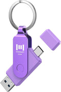 MOSDART 512GB USB C 3.2 Fast Speed C and A Dual Flash Drive, exFAT Memory Stick with Keychain and LED Indicator, for iPhone 15,16,17, Android Phone, iPad, MacBook, and Other Laptops, Purple