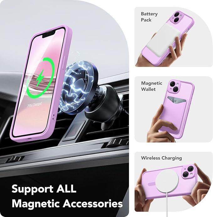CAPRARO Magnetic for iPhone 14 Case, [Compatible with MagSafe] [Full Camera Protection] Shockproof Protective Slim Translucent Matte Phone Case for iPhone 14 6.1'', Roland Purple