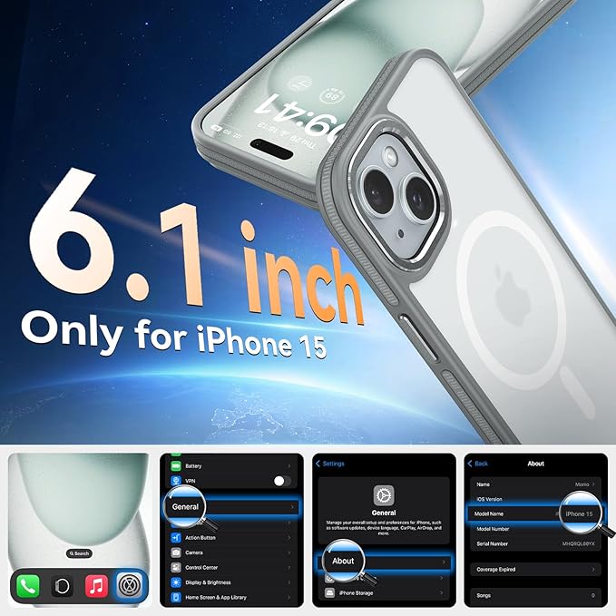 DOMAVER Magnetic 3 in 1 for iPhone 15 Case, [Omni-Directional Protection] with 1x Screen Protector + 1x Camera Cover, [Seamless Work with Magsafe] Protective Silm Case for iPhone 15 Light Gray