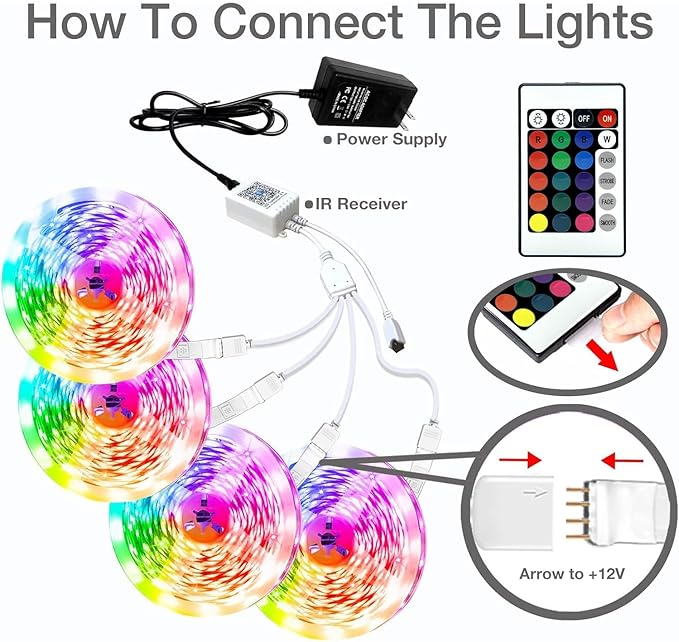 phopollo Bluetooth 24V Led Strip Lights 400ft (4 Rolls of 100ft), Color Changing LED Lights for Bedroom, Kitchen Decor, App Control and Music Sync