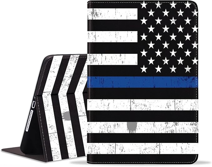 WEUIUJKILO Case for iPad (A16) 11th Generation 11 Inch 2025, iPad 10th Generation 10.9 Inch 2022, Slim PU Leather Folding Stand Smart Cover with Auto Sleep/Wake, Thin Blue Line American Flag