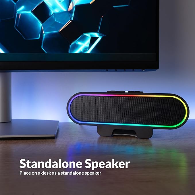 Cyber Acoustics USB Speaker Bar with LED Lights (CA-2890GX) – USB Powered Speaker Bar for PC and Mac, Dynamic LED Lights Sync to Music, Clamps to Monitors up to 1.5 Inches, Great for Music and Gaming