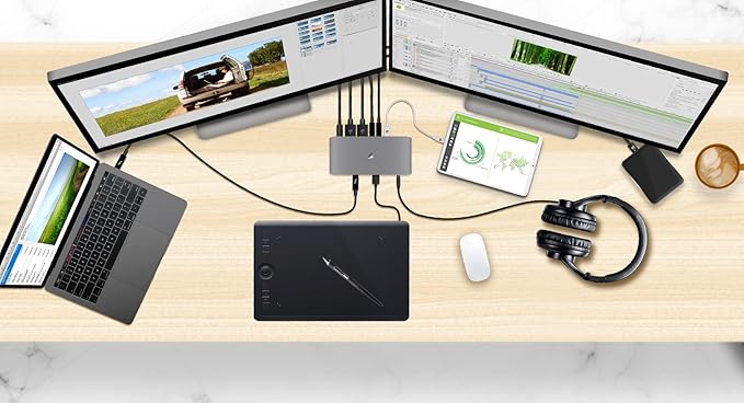 IOGEAR 9 Port Thunderbolt 3 Hub - 4K Dual Display 60Hz - 2 Displayport 1.2-60W Charging for Laptop - 40Gbps Speeds - Integrated Ethernet - 3.5mm Audio - GTD737