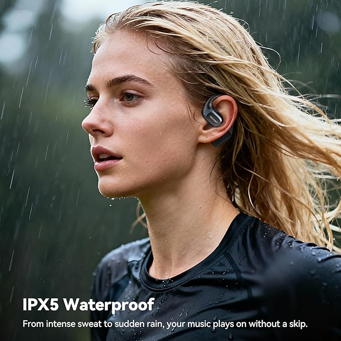 TECKNET Open Ear Headphones, Over the Ear Earbuds with Bluetooth 6.0, Smart Digital Display, 40H Playtime, IPX5 Waterproof, USB-C Fast Charging, Touch Control for Travel, Cycling, Running, Black