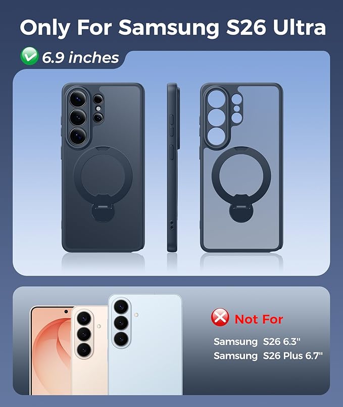 FNTCASE for Samsung Galaxy S26-Ultra Case: [360 Spin Magnetic Stand] [Compatible with Magsafe] [Screen Protector] Translucent Matte Military Grade Shockproof Full Camera Phone Cover - Deep Blue