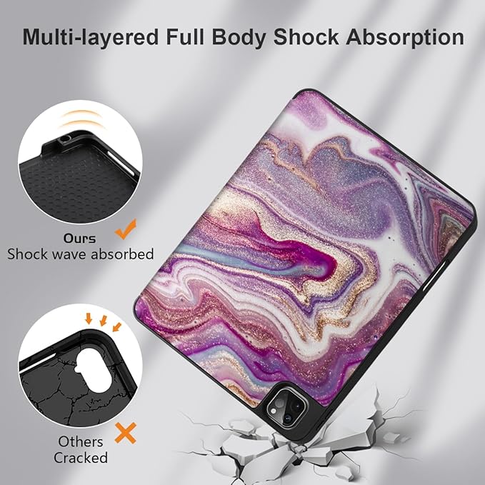 DONGKE Case for 2022/2021/2020/2018 iPad Pro 11 inch Gen 4/3/2/1 - Slim Protective Case - Built in Pencil Holder Support Charging - Trifold Stand & Sleep/Wake Cover- Pink Marble