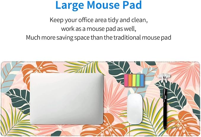 Large Gaming Mousepad, Cute Tropical Leaves with Boho Style XL Mouse Pads for Desk, Big Long Non-Slip Base Floral Extended Desk Pad for Keyboard and Mouse Gifts for Women Office Decor, 31.5*11.8 Inch