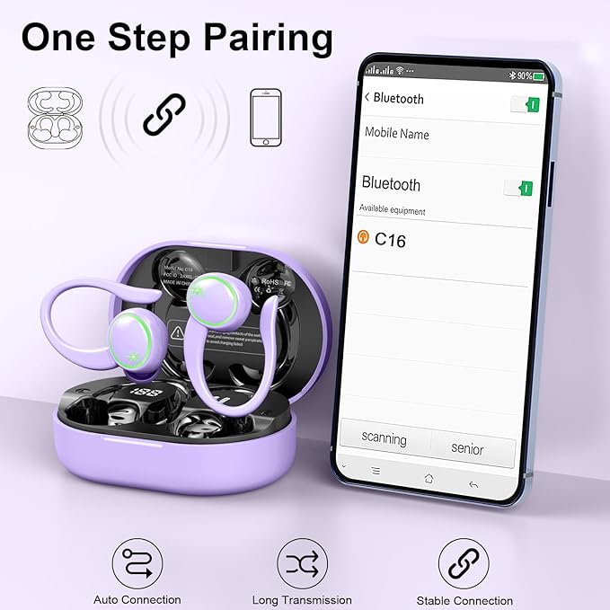 Matast Wireless Earbuds, Bluetooth Headphones Sport, Deep Bass Fitness Earphones Gym Running, IP7 Waterproof Headset with Earhook Workout, 50H Playback Over-Ear Buds with ENC Noise Cancelling Mic
