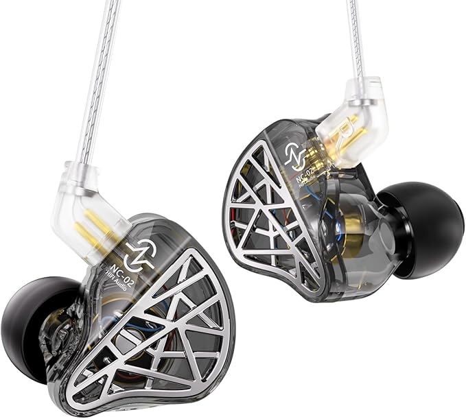CCZ NC02 in Ear Monitors, Wired Gaming Earbuds, Deep Bass Wired Ear buds without Microphone, 1DD HiFi IEM inear Headphones, IEMs for Gaming Music Singer Drummer, Tangle-free Cable (Black, without Mic)