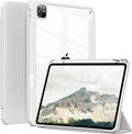Case for iPad Pro 12.9 Inch (6th/5th/4th/3rd Generation 2022/2021/2020/2018) with Pencil Holder, Clear Transparent Back Shell Slim Stand Shockproof Tablet Cover, Auto Wake/Sleep, Gray