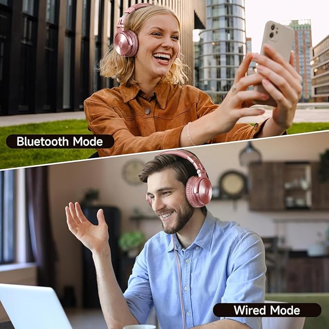 OneOdio Bluetooth Over Ear Headphones, 110 Hrs Wireless/Wired Stereo Sound Foldable Headsets with Deep Bass 50mm Neodymium Drivers for PC/Phone/Tablet - Studio Wireless Pro C, Rose Gold