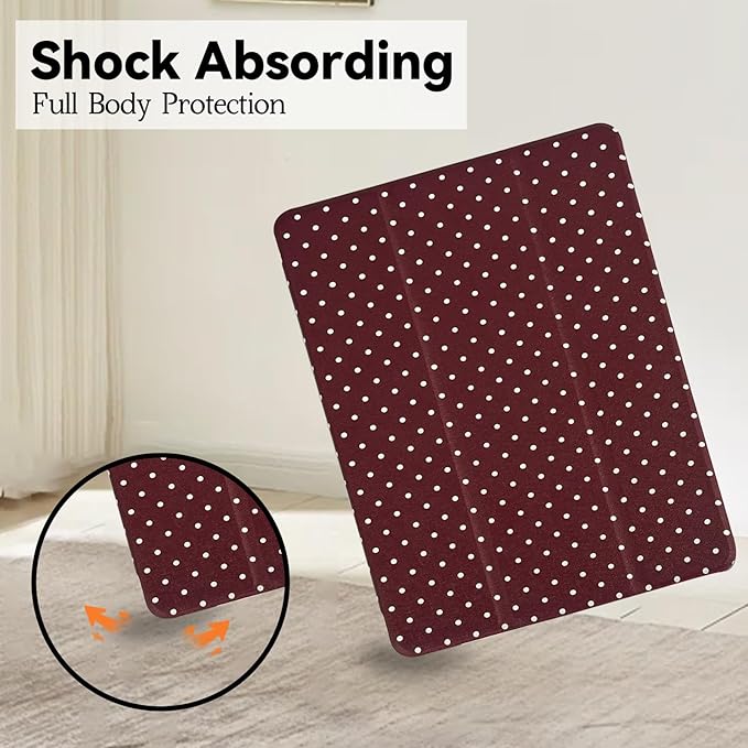 Lovmooful Compatible for iPad 5/6 (9.7-Inch,2018/2017 Model,6th/5th Generation) Case with Pencil Holder Cute Polka Dot with Aesthetic Design Soft TPU Trifold Stand Protective-Wine Red