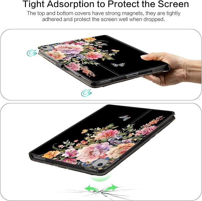 Vimorco for iPad Pro 13 Inch Case, for iPad Air 13 Inch Case, Fit for iPad Pro 12.9 Cases 6th/5th/4th/3th Generation 5 Stand Angles/Typing Stand/Pencil Holder/Card Pockets, Black Flower Butterfly