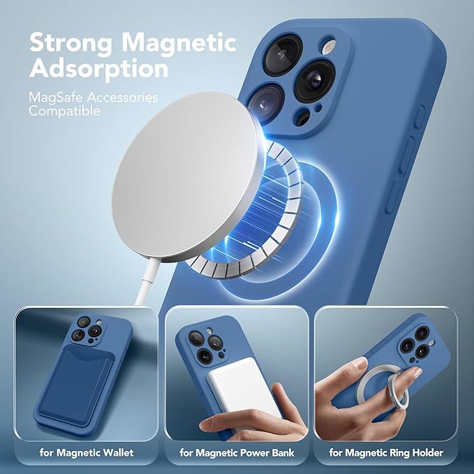Magnetic for iPhone 13 Pro Case, Compatible with MagSafe, [Full Camera Protection][Screen Protector] Silicone Shockproof Protective Phone Case for iPhone 13 Pro 6.1", Lake Blue