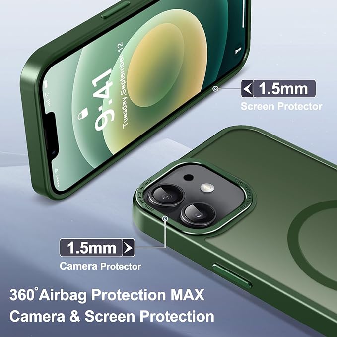 Newfuture Designed for iPhone 12 Case/iPhone 12 Pro Case with Magnetic [13 FT Military Drop Protection] [Compatible with Magsafe] Translucent Shockproof with Anti-Fingerprint Phone Case, Dark Green