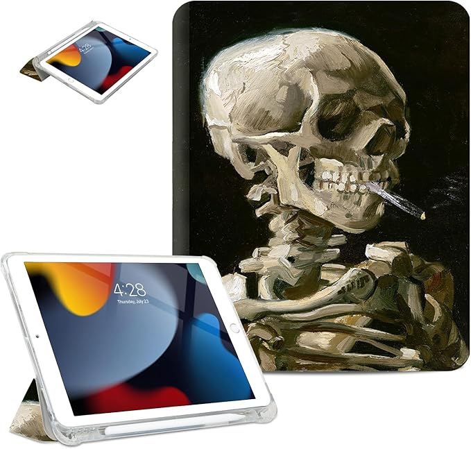 for iPad Air 2/1 Case, for iPad 5Th/6Th Generation Case 2017/2018, Slim Cover for iPad Cases 5th/6Th Generation 9.7-inch, Pencil Holder, 2 Viewing Angles, Typing Stand, Skull with Cigarette