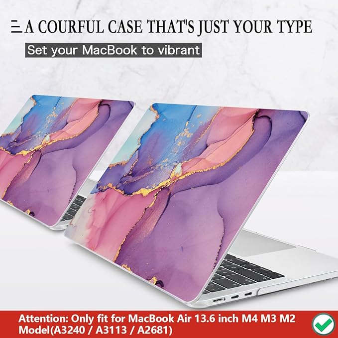 CISSOOK Compatible with MacBook Air 13.6 inch Case 2026 2025 2024 2022 Release M5 M4 M3 M2 Chip, Plastic Hard Shell Case Keyboard Cover for MacBook Air 13.6 inch A3449 A3240 A3113 A2681, Purple Marble