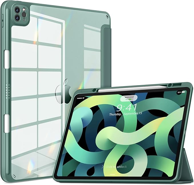 VIKESI Case for iPad Pro 12.9 6th/5th/4th/3rd Generation 2022/2021/2020/2018,TPU Shockproof Frame,Built-in Pencil Holder,Auto Sleep/Wake - Midnight Green
