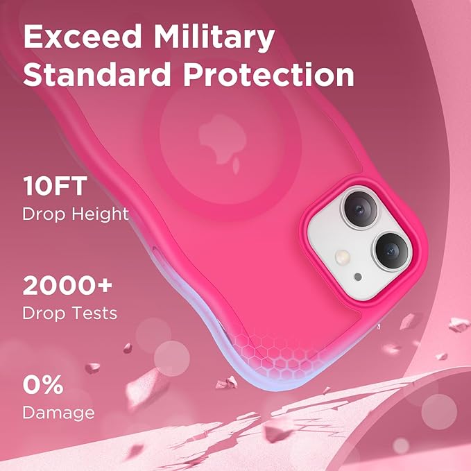 CAPRARO Cute for iPhone 12 Case & iPhone 12 Pro Case, Compatible with MagSafe, [Curly Wave Edge] [Camera Protection] [14 FT Drop Protection] Magnetic for iPhone 12/12 Pro, Hot Pink