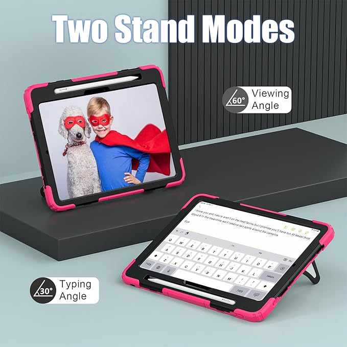 AKABEILA Compatible with Apple iPad Pro 11(2024) 11 inch Tablet Case，Lightweight Shockproof Rugged Protective Cover with Kickstand for Kids Children Boys Babies Strawberry Black
