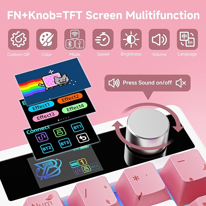 BOYI TD31Pro Gaming Keypad,BT5.0/2.4G/Type-C Wireless Numeric Keypad,RGB HotSwap Numpad Mechanical Number Pad,Gasket Number keypad Shortcut Keyboard(Romatic Cherry Blossom Keycaps)