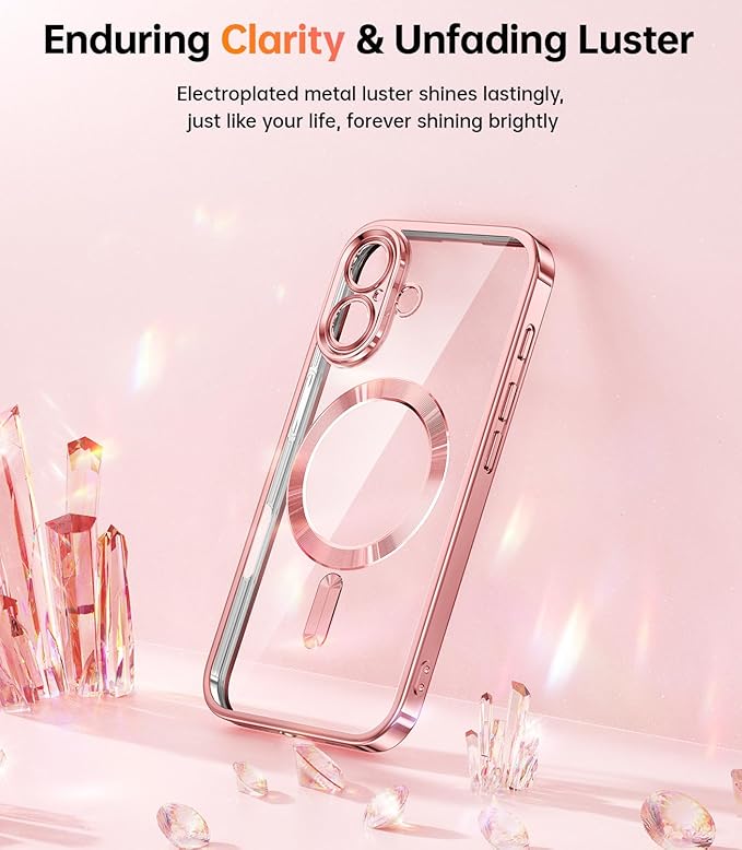 Meifigno Case for iPhone 16 Plus 6.7’’, [Compatible with MagSafe] [1X HD+1X Privacy Screen Protectors] [Glitter Card & Wrist Strap] Surround Lens Protection for iPhone 16 Plus Case, Rose Gold