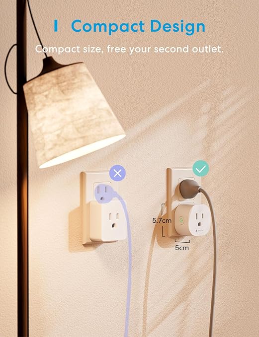 Meross Matter Smart Plug Mini, Easy Setup, 100% Privacy, Compact Size, Support Apple Home, Alexa, Google Home with Schedule and Timer, App and Voice Control, Power Protection, 2.4G Wi-Fi Only (2 Pack)