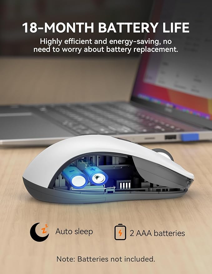 TECKNET Bluetooth Mouse, [ USB + BT1 + BT2 ] Wireless Mouse for Laptop, Silent Click, Ergonomic Design, 4800 DPI Computer Mice Wireless, Dual Mode for Laptop, Computer, iPad, MacBook