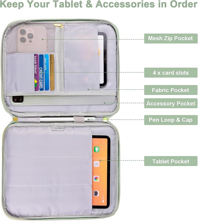 Puffy Tablet Sleeve Case for 9-11 Inch Tablets, Padded Pouch Bag for iPad Pro 11-in (M4), iPad 10.9 (10th Gen), iPad Air 11-in (M2), Galaxy Tab S9/S8 (Matcha Green-11)
