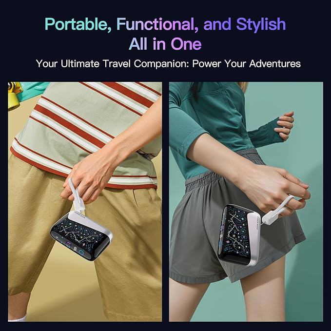 2026 "Galaxy" Portable Charger with Built in Cables, 12000mAh Portable Charger, Travel Essentials Power Supply 3A High Speed Power Bank for iPhone Samsung Pixel Moto - Gifts for Your Family & Friends