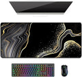 Auhoahsil Desk Pad, XL Extended Large Gaming Mouse Pad 31.5 x 11.8 Inch, Waterproof Mousepad with Stitched Edges, Non-Slip Computer Keyboard Laptop Mat for Women Men Office Work, Black Gold River
