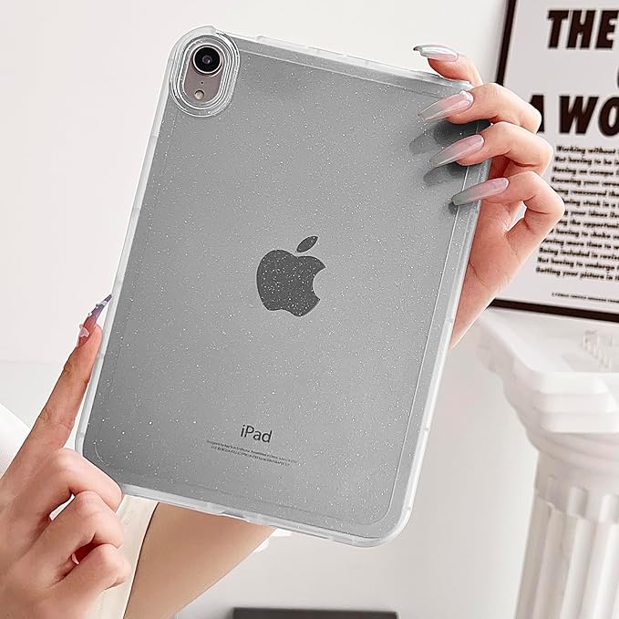 Case for iPad mini 7 A17 Pro 2024/ iPad mini 6 2021, Glitter Clear Soft TPU Back Shockproof Bling Sparkly Silicone Lightweight Thin Cover Mini 7th/6th Generation 8.3 inch, White