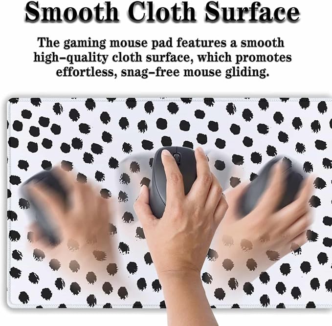 Big Gaming Mouse Pad - Black/White Desk Pad, Large Non-Slip Rubber Base Waterproof with Stitched Edges, 35.4 X 15.7 inch for Work/Game/Home