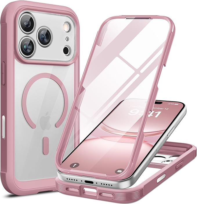 Miracase Magnetic for iPhone 17 Pro Case 6.3" [Compatible with MagSafe] Full-Body Phone Case with Built-in Glass Screen Protector & Camera Control,Drop Proof iPhone 17 Pro Cover, Lilac