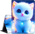 for Amazon Kindle Fire 7 (12th Generation, 2022 Release) 7" Tablet Case, Slim Kickstand Stand Leather Smart Cover with Auto Wake/Sleep, White Blue Eyed Cat