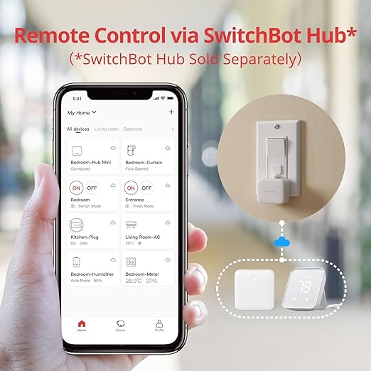 SwitchBot Smart Switch Button Pusher with Remote- Bluetooth Fingerbot for Rocker Switch/One-Way Button, Automatic Light Switch, Timer and APP Control, Works with Alexa When Paired with SwitchBot Hub