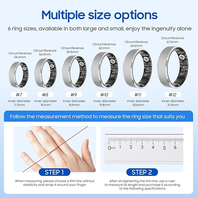 Smart Health Ring, Featuring Stress and Sleep Monitoring Functions, Compatible with iOS and Android,Waterproof Fitness Tracker for Women & Men, No Subscription Fee. (Black, 11)