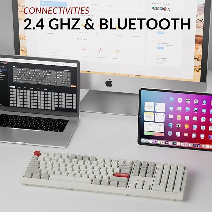 Keychron V6 Max Wireless Custom Mechanical Keyboard, 2.4 GHz Bluetooth 5.1 QMK Full-Size Layout with Hot-swappable Gateron Red Switch RGB Backlight Compatible with Mac Windows Linux