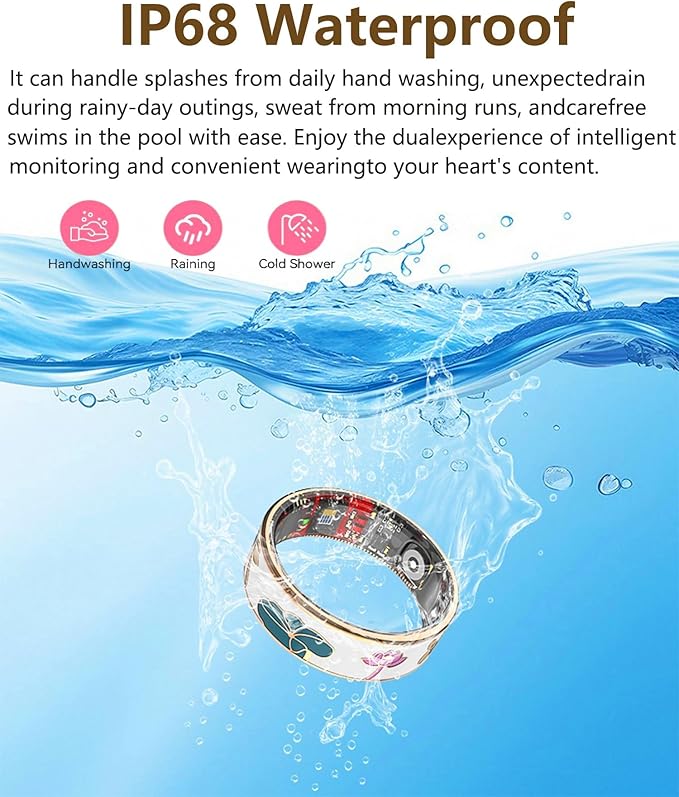 Smart Ring for Women,Fitness Tracker with Heart Rate,Blood Oxygen,Menstrual Cycle,Sleep Monitoring,Step Counting,IP68 Waterproof for iOS and Android,No Subscription Fee (13#)