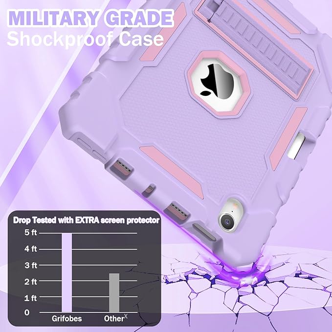Grifobes Case for iPad mini 7 (A17 Pro) 2024 / Mini 6 2021 8.3 inch, Heavy Duty Shockproof Rugged Cover with Pencil Holder Stand, for I Pad Mini 7th/6th Gen 8.3" Case (Purple)