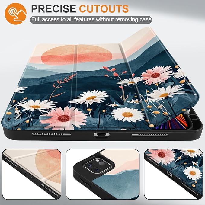 DONGKE Case for 2022/2021/2020/2018 iPad Pro 11 inch Gen 4/3/2/1 - Slim Protective Case - Built in Pencil Holder Support Charging - Trifold Stand & Sleep/Wake Cover - Daisie