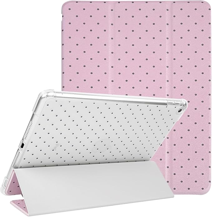 Lovmooful Compatible for iPad 5/6 (9.7-Inch,2018/2017 Model,6th/5th Generation) Case with Pencil Holder Cute Polka Dot with Aesthetic Design Soft TPU Trifold Stand Protective-Pink