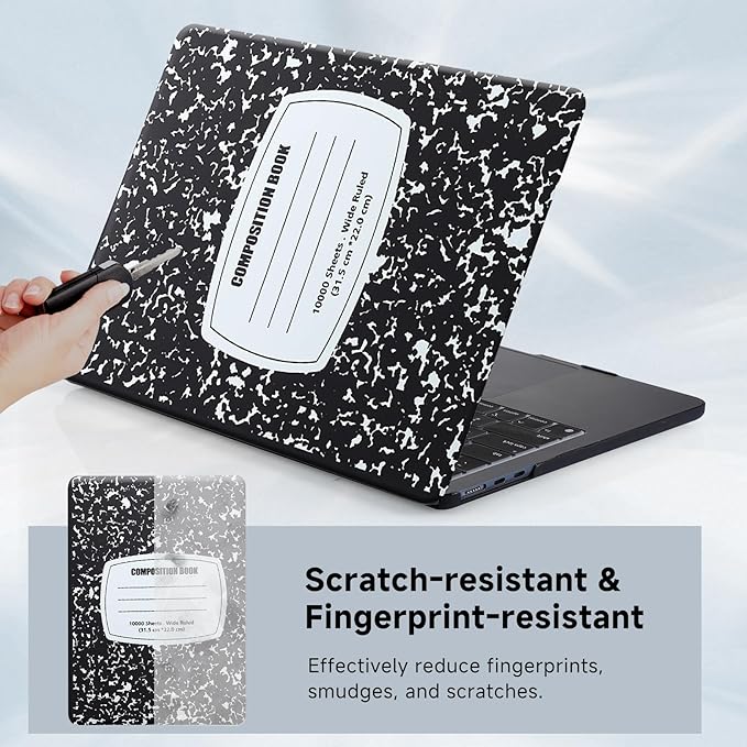 Funut for MacBook Air 13 inch M5 2026 2025-2022 M4 M3 M2 A3449 A3240 A3113 A2681, Plastic Laptop Hard Shell Case & Keyboard Cover for M2 M3 M4 M5 MacBook Air 13 inch,Composition Book