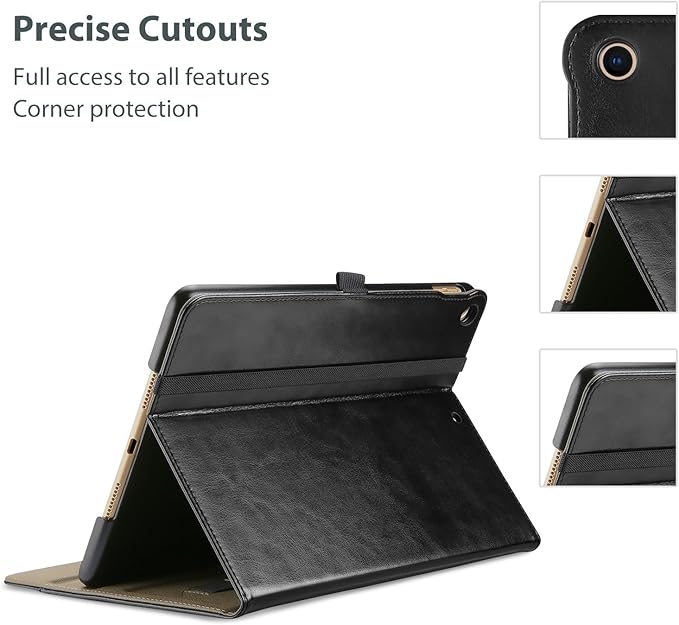ProCase for iPad 9th/ 8th/ 7th Generation Case 10.2 Inch 2021/2020/2019, iPad 10.2 PU Leather Case Business Stand Cover Smart Folio with Hand Strap Front Pocket Pen Loop -Black